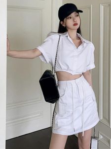 Arbeitskleider Y2K-Kleidung Mode zweiteilige Sets für Frauen Tunika Solid Crop Tops hohe Taille A-Line-Kordelminiröcke Anzug Sommeroutfits