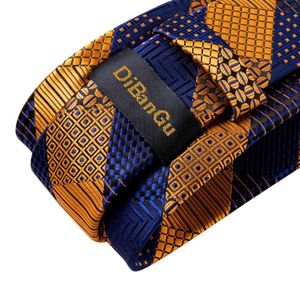 Zestaw krawata na szyję złoty niebieski w paski 100% jedwabne więzi dla mężczyzn 8 cm męskie krawat z broszkowym szpilką