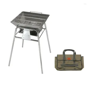 Tools Outdoor Camping Detachable Height Adjustable Standing Style Stainless Steel Charcoal Net Fire Pit Barbecue BBQ Grill