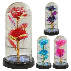 Kwiaty dekoracyjne oświetlić kolor róży na zawsze w szklanej kopurze Unikalna lampka kwiatowa wieczne walentynki matki