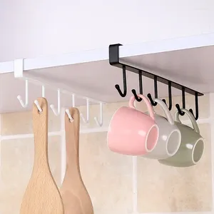 Hooks 6 Hook Coffee Cup Mug Holder Black White Shelf Multifunktion Kök Skåp Sundries Organiser Lagringshänger Rack