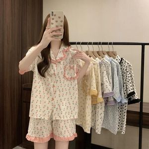 Домашняя одежда принт цветочной одежду для сочина женщины пижама наборы корейская мода Summer Piiama 2 Piece Night Fore For Sleeping Mitue Sutbits