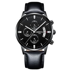 nibosi العلامة التجارية Quartz Chronograph غرامة الجودة حزام جلدي الساعات مشاهدة مضيئة التاريخ الحياة waterproof werstwatches 252g