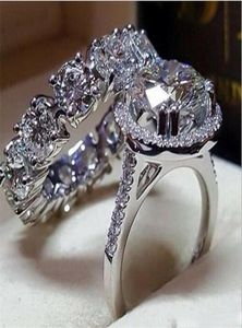 Couple Rings Luxury 925 Sterling Silver Round Cut White Topaz CZ Diamond Gemstones Party Women Wedding Bridal Ring For Lovers0391080347