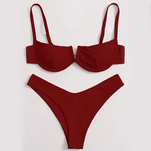 Kadın Mayo 2 PC/Set Kadın Bikini Seti Tel V Hatla Yastık Yukarı Push Satılı Renkli Ayarlanabilir Kayışlar Leopar Baskı Mayo