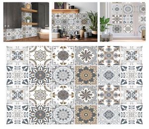 Adesivos de parede 24pcs backsplash tile peel stick pegajas impermeáveis decalques de escadas de piso removíveis para decoração de cozinha no banheiro1385700