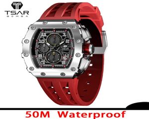 TSAR BOMBA Mens Watches Luxury Sport Chronograph Quartz Wristwatch Sapphire Glass Stainless Steel Tonneau Design Watch for Men H108666256