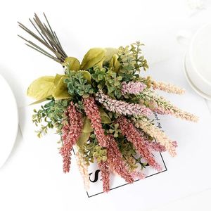 Decorative Flowers 3pcs Spike Artificial Lavender Home Wedding Decoration Foam Bouquet Bride Holding Fake Accessories Faux Plants