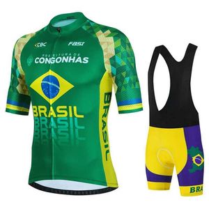 ファントップスティーブラジル夏チーム自転車ジャージーセットシクリスモ服mtbユニフォームマイロットロープhombre q240511