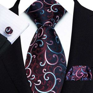Neck Tie Set Classic Mens Nathtie Black Silver Striped Floral Paisley Silk Ties Pocket Square Cufflink Set Dräkt Wedding Business Gift for Men