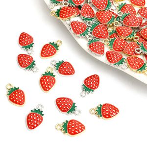 10pcs Red Strawberry Enamel Drip Oil Charms for Lovely Trinkets Making DIY Necklace Bracelet Earrings Cute Mini Fruit Pendants 240507