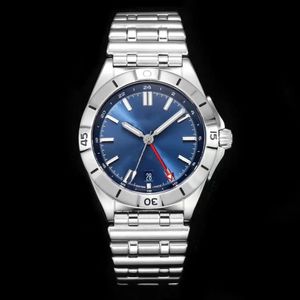 Högkvalitativ specialkedjestrap Dual Time Zone Men's High-end klockor resande affärs fritid Sapphire Steel Bezel Unidirectional roterande lyxklockor