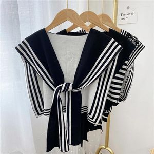 Scarves Solid Color Knitted Shawl Simple Blouse Shoulders Fake Collar Cape Black White Stripe Scarf Wraps Cloak Wool Women