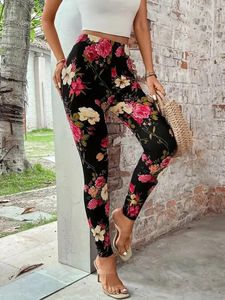 Leggings femininas estampas florais casuais elevador elástico elástico