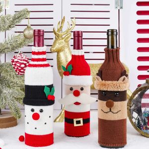 Установите оленя вязаный клаус снеговик Santa Cartoon Cartoon Wine Cover Cover с рождественским обеденным столом декор рождественские украшения 1113