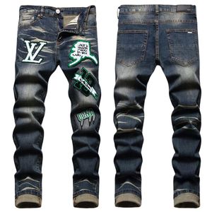 Männer Jeans Europäischer Brief Amiriiocn Männer Stickerei Patchwork Trend Brand Motorradhose Herren Skinny Ripped Am3173 Größe 29-38