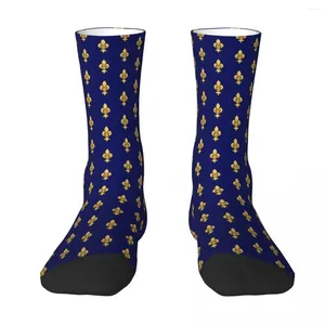 Meias masculinas Royal Blue Fleur de Lis Sock Men Women Polysterings Meias