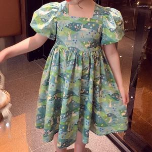 Mädchenkleider Mädchen Kleid Sommer 2024 Koreanische modische Kinder fragmentierte Blumenrock Little Bubble Sleeve Prinzessin