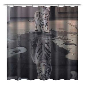 Shower Curtains Cat and Tiger Bath Shower Curtain Polyester Waterproof Bathroom Curtain Carpet Rugs Set Non-slip Kitchen/Bath Mat Home Decor