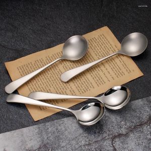 Colheres de colheres retro colher fosca casa 304 aço inoxidável prata redonda sopa de sopa de sobremesas de sobremesa de lixando utensílios de mesa