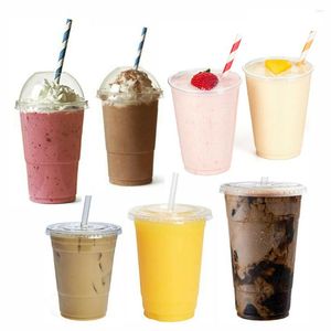 Disposable Cups Straws Smoothie Domed Lids Plastic Milkshake Glasses Dessert