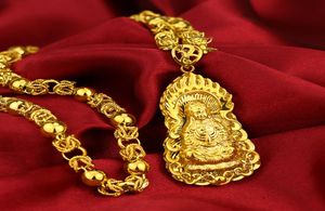 Personlig herr Guldliknande halsband Son Copperplated Gold Guanyin Buddha Pendant Simulation Golden Flower Line Dragon Head Neckl3067879
