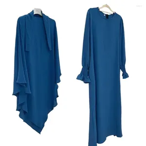 Etniska kläder abaya khimar set 2 bit jilbab bönkläder kvinnor hijab halsduk med smockad manschettklänning dubai islam muslimsk outfit ramadan