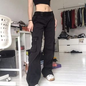 Frauen Jeans Frachthosen Punkstil Grunge schwarze Vintage Gothic Women Straight Long Hosen Harajuku Streetwear mit Taschen