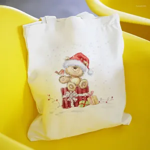 Shopping Bags Korean Styles Bag Fashion Canvas Kawaii Christmas Bear That Received A Gift Casual Big Capacity Harajuku Women Fun Shoulder