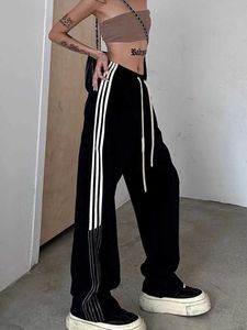 女性のズボンcapris jmprs y2k strtwearストライプスウェットパンツ女性アメリカンパッチワークカジュアルパンツハイウエストヒップホップハラジュクbfブラックズボン新しいy240509