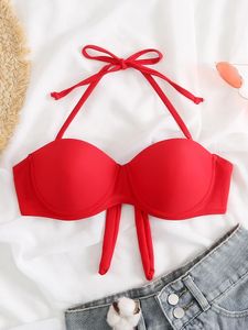 Bikini Top Womens Badeanzug 2024 Push Up Solid Red Bikini Bottom Unterwäsche Badeanzug Brazil Beach Badeanzug Frauen Sommer Badeanzug 240509