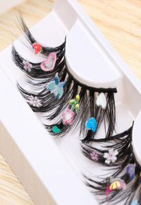 Falsos cílios 3D Flor colorida Fluffy Handmade Lashes para Festival Party Cosplay Cateye Extensão de cílios Make6517531