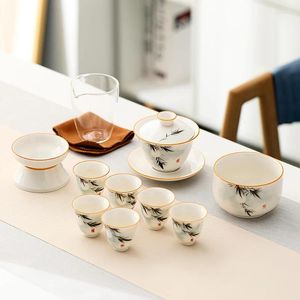 Teware Setleri Beyaz Çay Seti Modern Çin Gaiwan Porselen Ofis Seramik El Boyalı Jogo de Xicaras