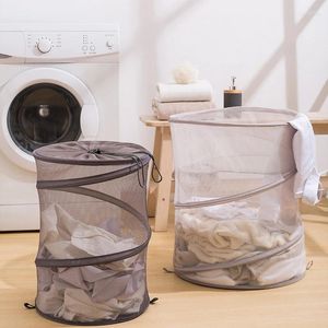 Laundry Bags Large Capacity Foldable Basket Mesh Breathable Cylindrical Bucket Bundle Mouth Toy Dirty Clothes Storage Barrel