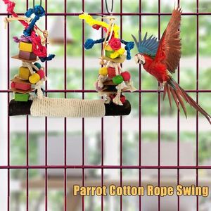 Other Bird Supplies Cage Toys Small Parrot Hanging Swing Chewing Training Toy Natural Wooden Colorful Stick With Beads For Birds