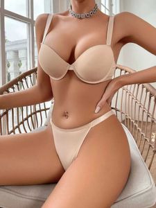 Bras Sets Viomisha Womens Sexy Underwear Set Womens Solid Color Bra Push Up Bra 3/4 Cup Comfortable Underwear Set S-L Y240513