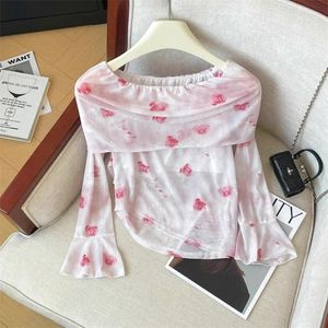 Camisas femininas Korejepo Chiffon Sun Protection Camisa irregular Mulheres de manga longa verão francês doce One ombro tops finos românticos