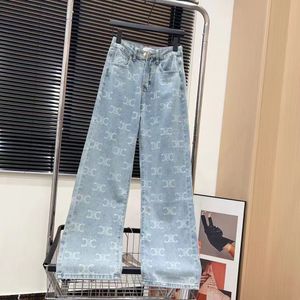 2024 Summer New Korean-style Internet Red Printed High-grade Washed Blue Double Button Jeans Women's Slimming Hip A- line Pants Asian Size S-XL