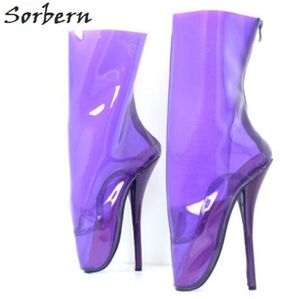 Sorbern Purple Clear PVC Sexig Ballet Heel Women Boots Sexiga fetisch Höga klackar Stövlar för damer Anpassade benstorlekskor Lady9726148