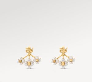 Med Box Gold Earrings Studörhängen smyckesdesigner för kvinnor Vitt blommaörhängen Designer smycken Party Wedding Anniversary Gift