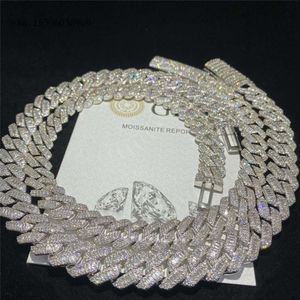 15mm bred Sterling Sier Hip Hop Jewelry Custom Flawless VVS Baguette Moissanite Diamond Cuban Link Chain