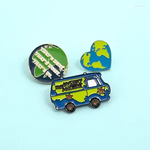 Broches globais esmalte o esmalte azul verde ônibus coragem coração viagens de aventura tema de colarinho de colarinho de badges ao ar livre