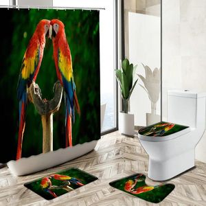 Zasłony prysznicowe Parrot Kurtyna Ptakiem Zwierzę Tropikalne dżungla sceneria domowy wystrój łazienki bez poślizgu dywaniki