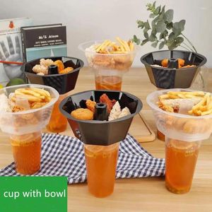 Disposable Cups Straws 10pcs Net Red Snack Milk Tea Coffee Fruits Juice Drinking Thick Plastic Packaging Cake Dessert With Bowl