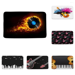 Bath Mats Music Record Flame Piano Keys Guitar Notes Flannel Bathroom Decor Floor Rugs Carpets Kitchen Doormat Non Slip Backing