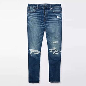 Fashionable distressed jeans, men's fashionable new trendy brand slim fit elastic casual washed small straight leg pants