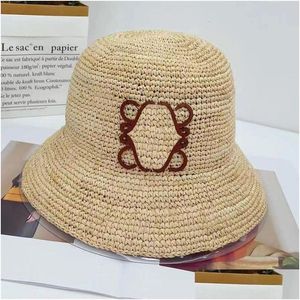 Широкие шляпы ST ST Summer Bucket Designer Raffia Bonnets for Women Mens Mens Beach-Hat Trav Waven Cap