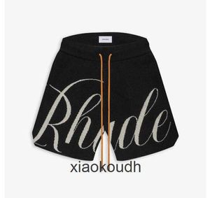 Rhude High end designer shorts for Correct of large letter jacquard drawstring sweater casual sports shorts beach shorts men high street fashion With 1:1 original tag