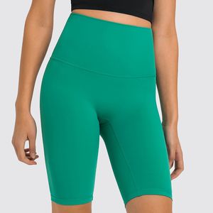 L-167 shorts de ioga para mulheres, coloras sólidas respiráveis suor-absorventes leggings, treinar feminino perneiras de cintura alta, fitness esportam calças de cinco pontos, shorts de treino