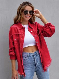 Women Denim Jacket Fashion Female Streetwear غير الرسمي طويل الأكمام الطاشية الزر لوز Loose Jean Fall Autumn Winter Outwear 240423